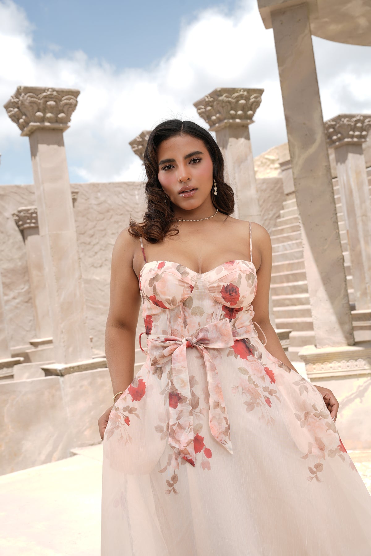 Vestido Largo Floral Rosa con Corset