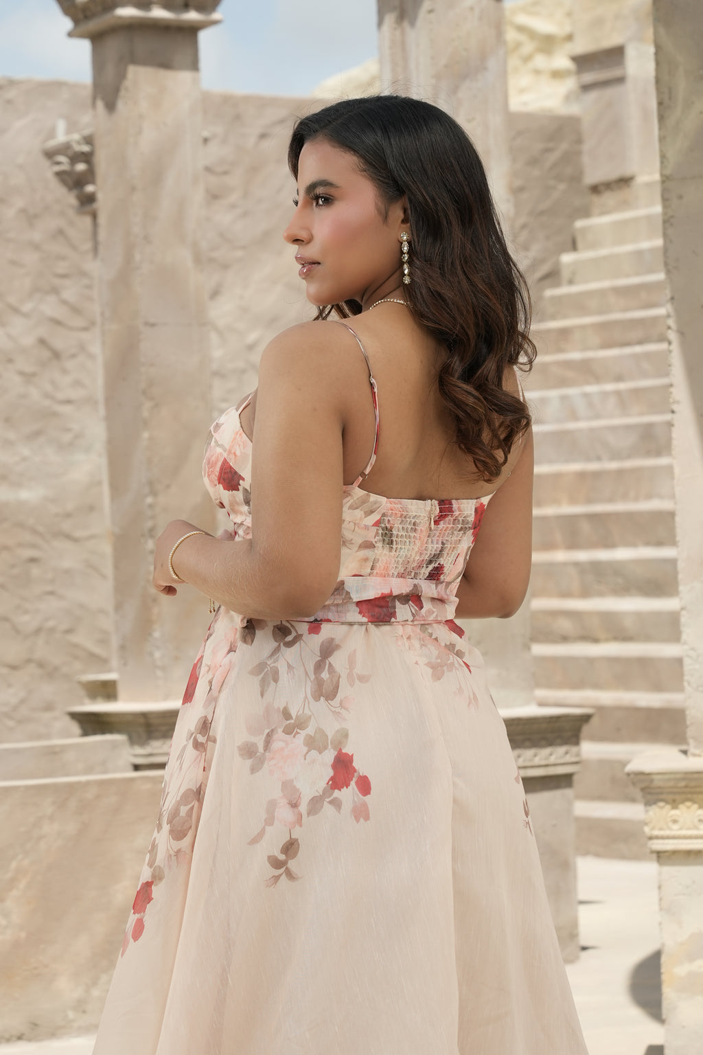 Vestido Largo Floral Rosa con Corset