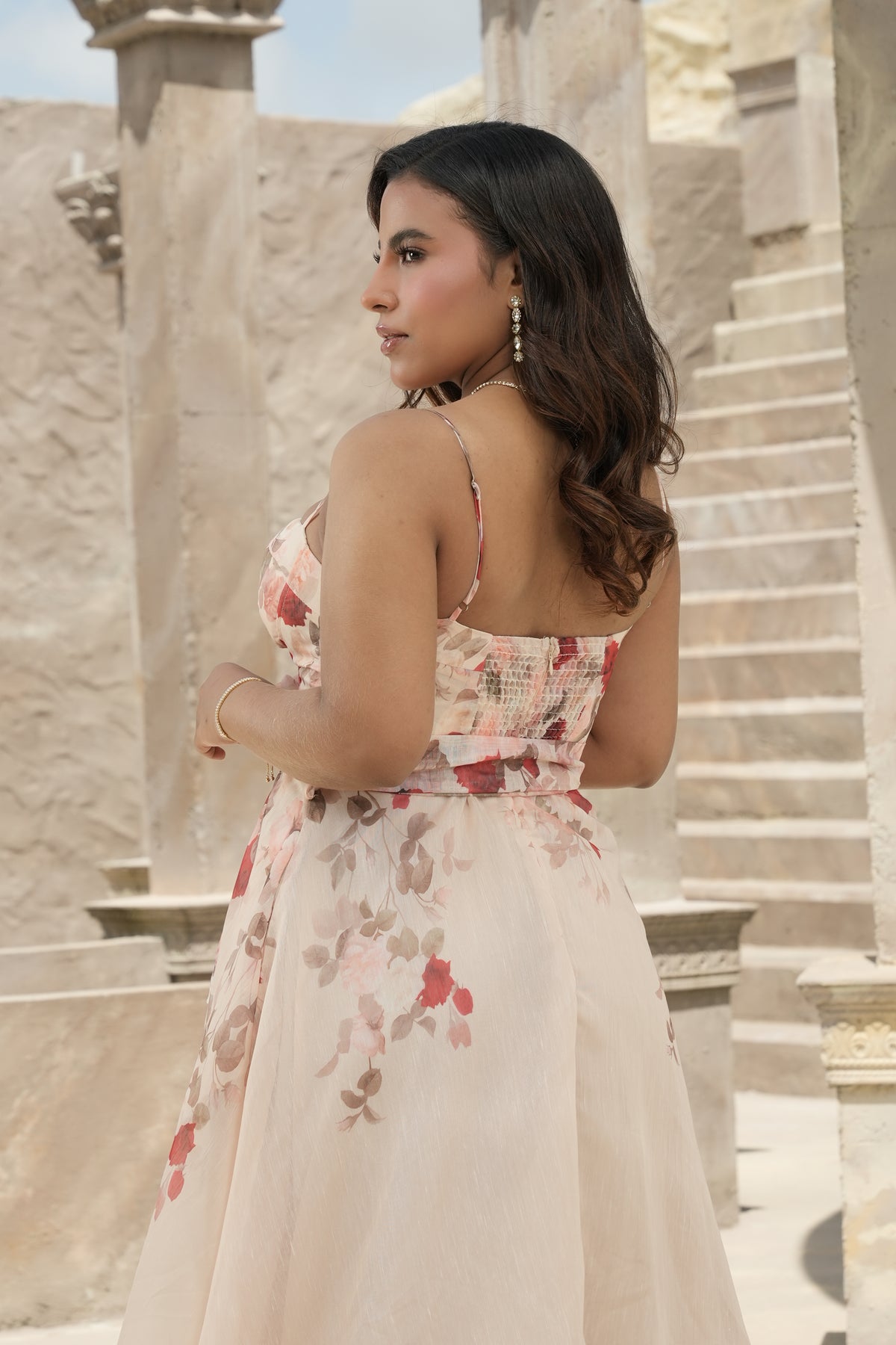 Vestido Largo Floral Rosa con Corset
