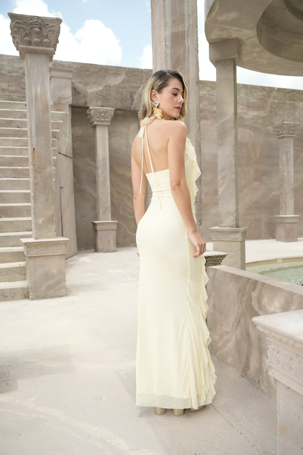 Vestido Solea Amarillo con Volantes