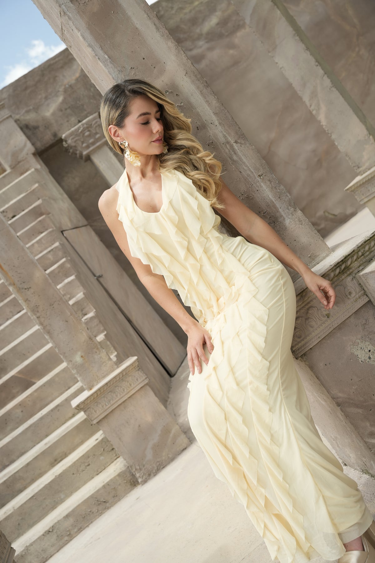 Vestido Solea Amarillo con Volantes