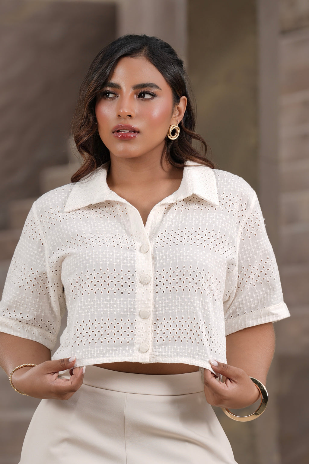 Blusa Maelle Marfil Bordada