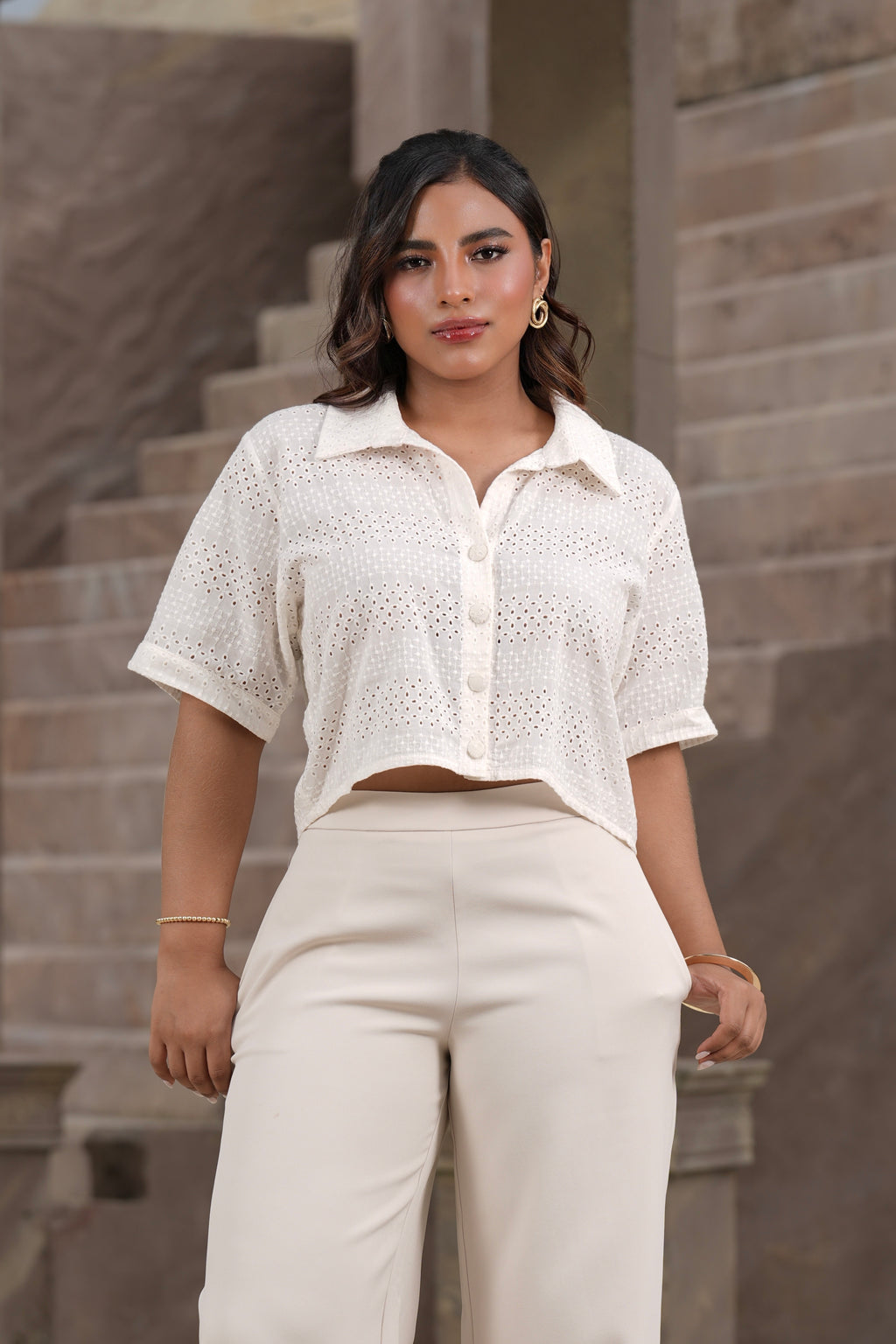Blusa Maelle Marfil Bordada