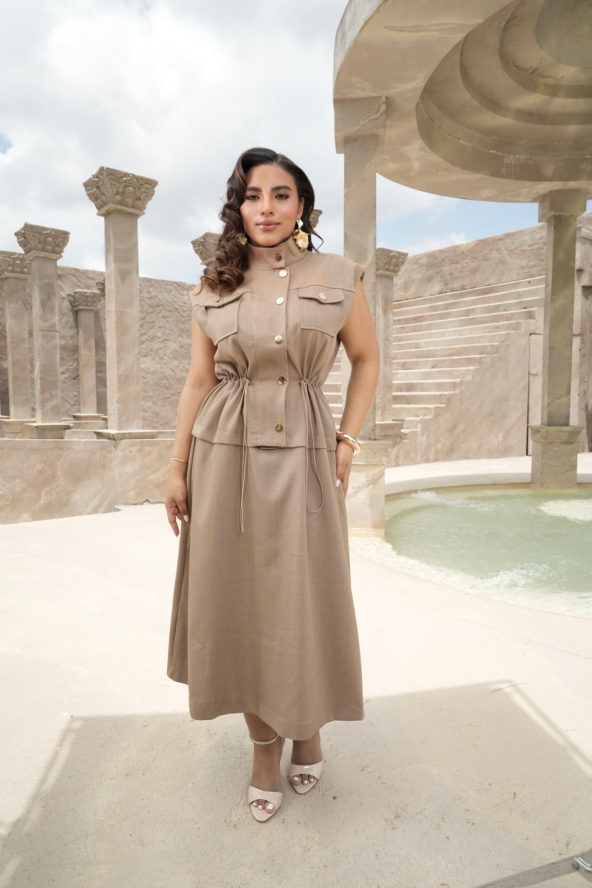 Vestido Midi Estilo Safari
