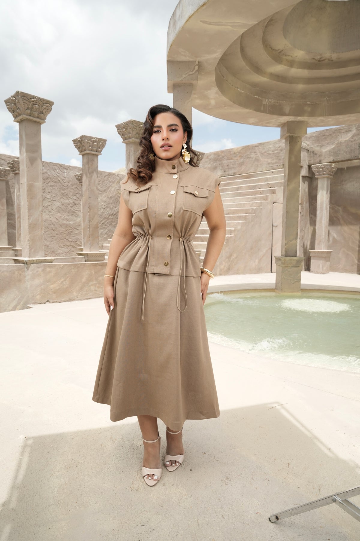 Vestido Midi Estilo Safari
