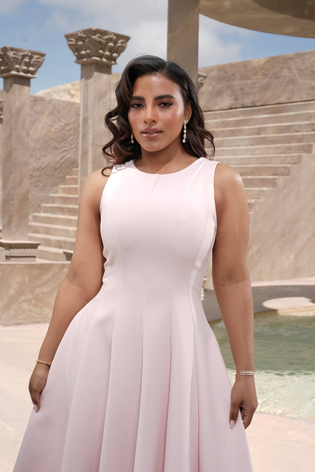 Vestido Midi Rosa Evasé