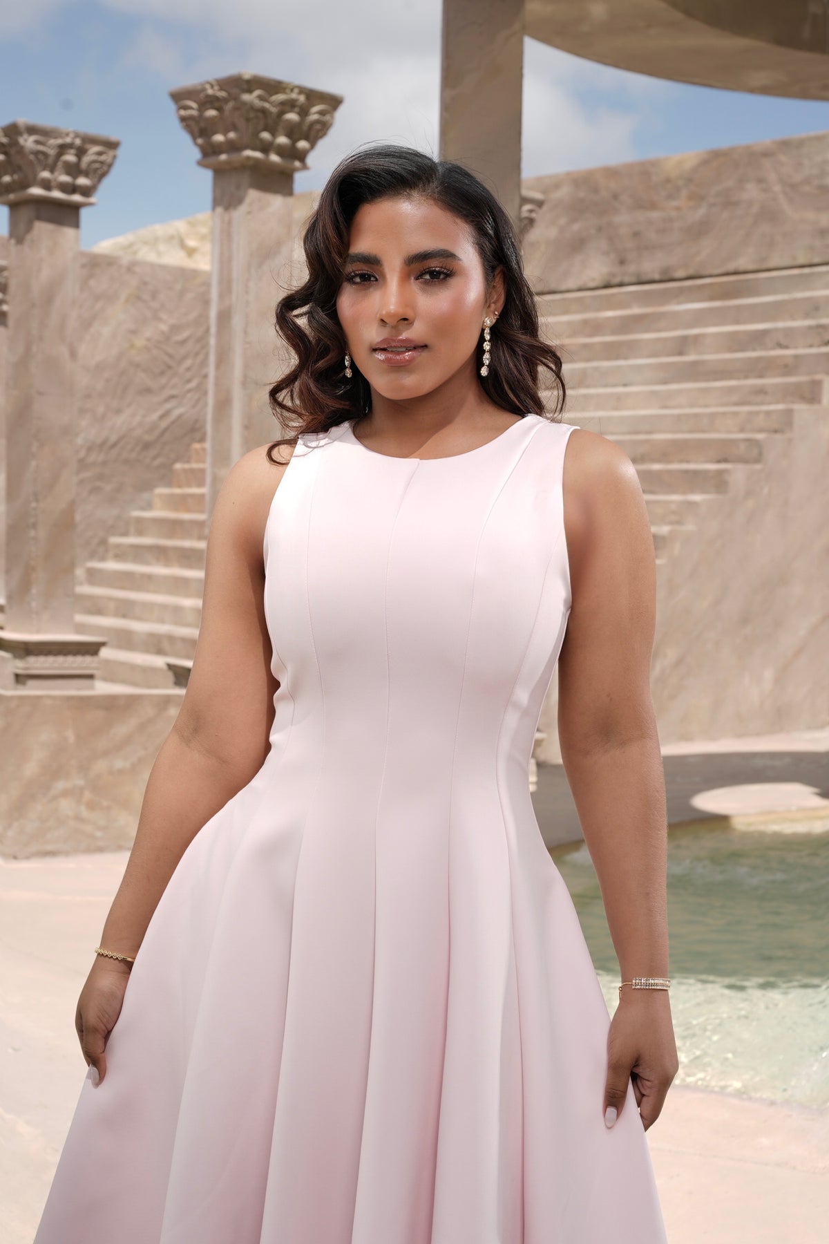 Vestido Midi Rosa Evasé