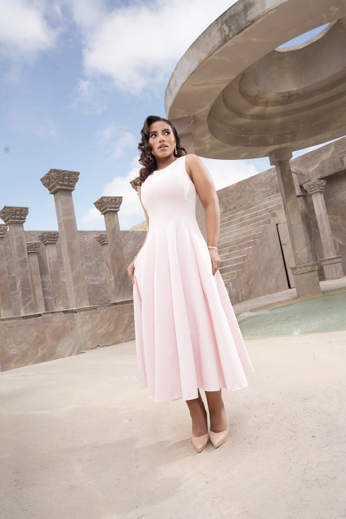 Vestido Midi Rosa Evasé